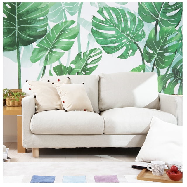 Self-Adhesive Exotic Green Leaves Wall Stickers - Waterproof PVC Plant Decals - DIY Nature Wall Art for Bedroom, Living Room, Nursery, Office - Peel and Stick Home Decor, 30*90CM*2PCS typesetting