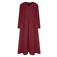 thumbnail image 4 of MIUOWANP Vacation Dresses for Women 2024 Womens Spring And Summer V-Neck Solid Cotton And Linen Casual Pocket Long Sleeved Dress On Sale,Size L Wine, 4 of 7