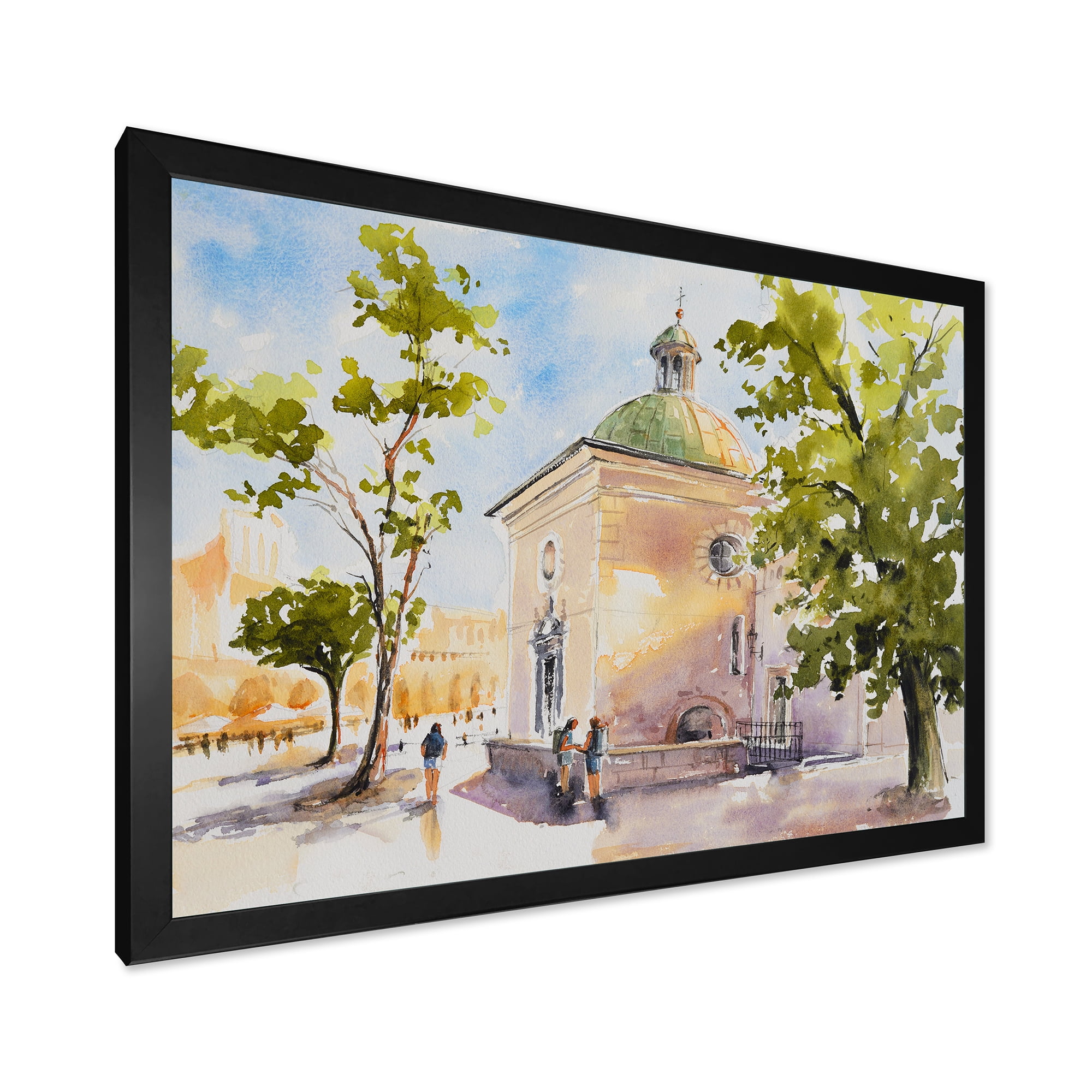 Designart 'People At Rustic Church In The Village' Country Framed Art Print