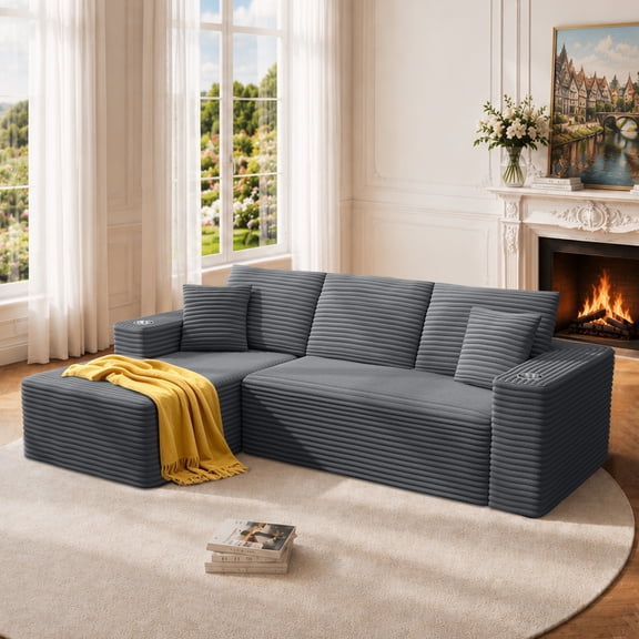 Soscana Boneless Couches for Living Room with Chaise,102" Sectional Sofa with Throw Pillow,Cozy Cloud Couch with L-Shaped,Sponge Compression Sofa,No Assembly Required,for Living Room,Apartment, APT