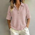 thumbnail image 2 of GigrtiJin Women's Short Sleeve T Shirts Striped V Neck Collared T Shirts Womens Casual Pull On Cropped Outdoor Tees with Button, 2 of 5