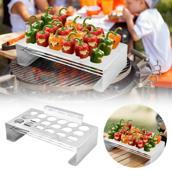 Stainless Steel 18 Hole Pepper Grill Rack for Roasting Jalapeno Peppers Outdoor Barbecue Grill Accessory Easy to Use Dishwasher Safe Cooker