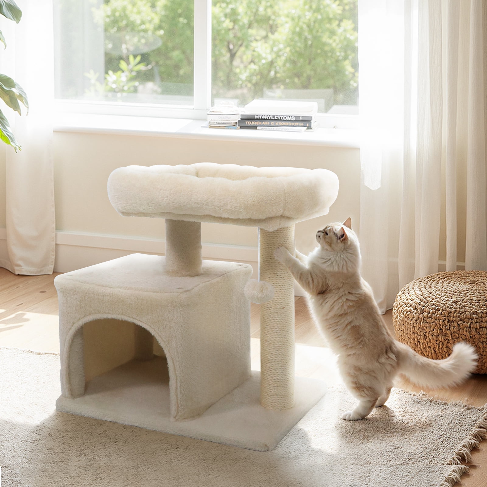 Gymax 19.5'' Small Cat Tree w/Large Padded Plush Perch Condo Sisal Scratching Posts Beige