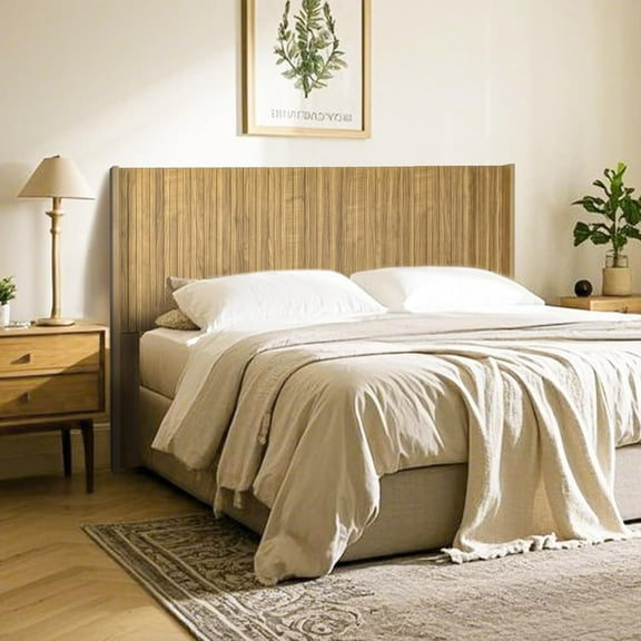 ZYBT Wooden Headboard Queen Size, Boho Farmhouse Fluted Wall Mounted Headboards with Wingbacks, Mid Century Modern Wood Fluted Panel Headboard Only for Bedroom