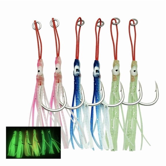 10PCS Luminous Octopus Squid Assist Fishing Hooks Big Game Saltwater 1/0-11/0