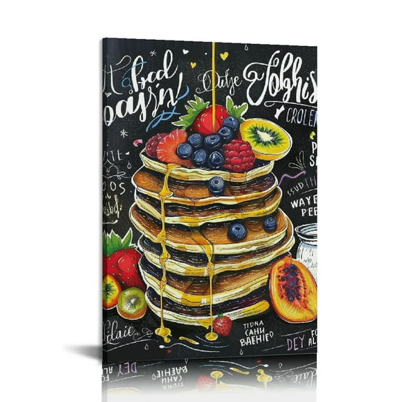 BCIIG Restaurant Dining Room Food Art Prints, Yummy Fast Food Recipes Culture Canvas Wall Art, A Canvas Print of America's Favorite Fast Food Restaurants: Fruits Pancakes 20"x16"