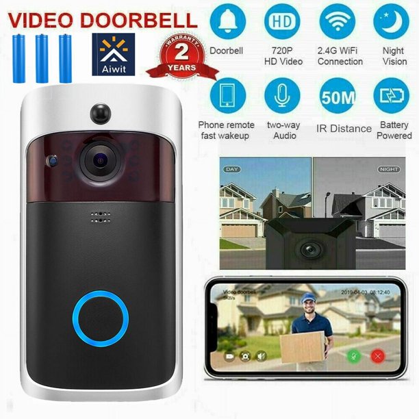 Timbre con video inteligente, timbre con video inalámbrico WiFi, cámara de video HD, sensor infrarrojo pasivo, detección de movimiento, ahorro de energía para el hogar/apartamento, fácil instalación