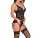 thumbnail image 4 of Body de malla de encaje para mujer Ropa de dormir sexy Ropa interior de tanga con espalda en T, Negro, S kenally XX000059-02, 4 of 7