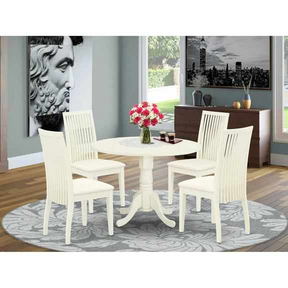 East West Furniture Dining Room Set Linen White, DLIP5-WHI-C