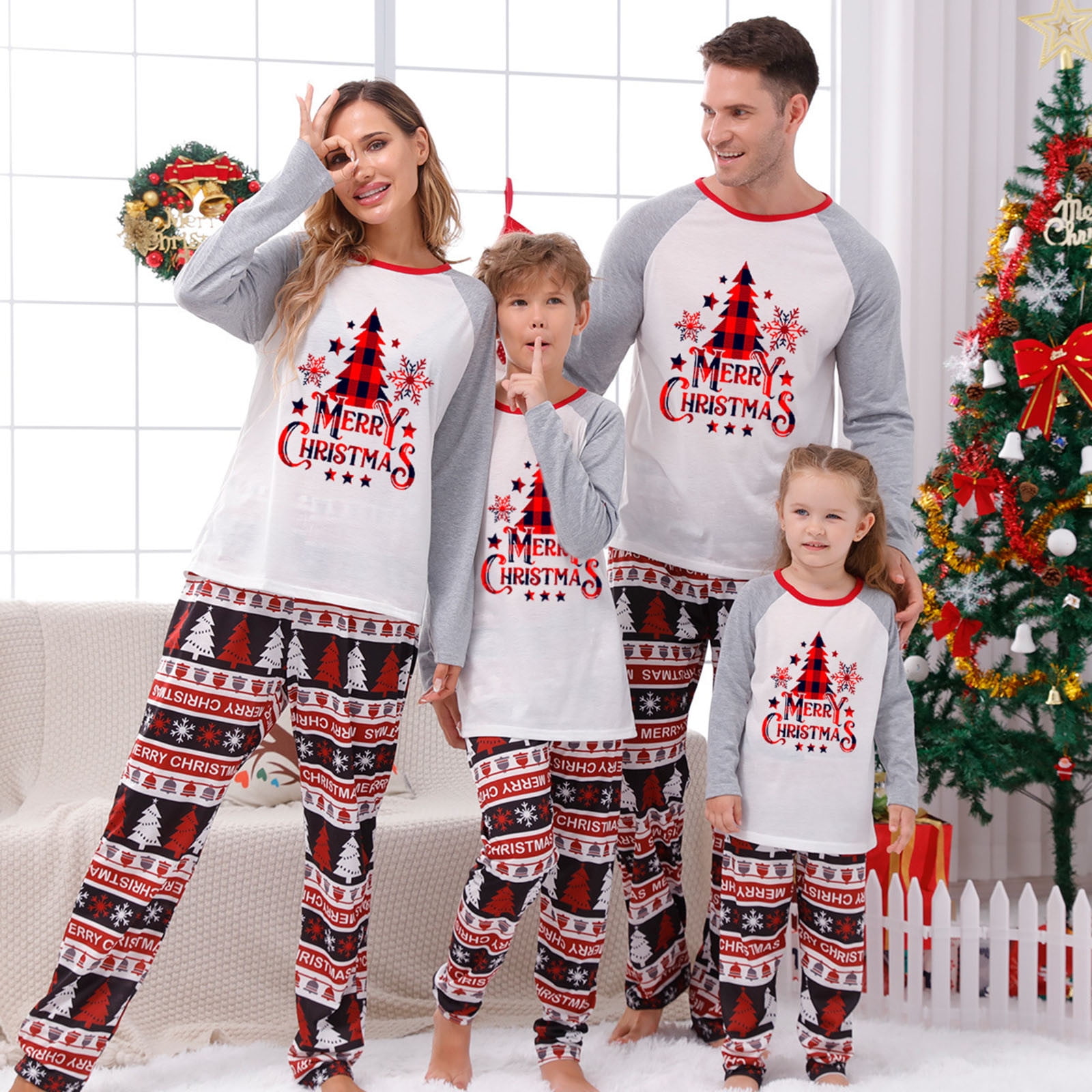Pyjama Familial De Noël En Coton - Ensemble Assorti Parent-enfant, Manches Longues, Motifs Festifs, Tailles Bébé à Adulte