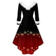 thumbnail image 3 of Christmas Dresses for Women Women's Fashion V-Neck Casual Slim Fit Christmas Print Furry Party Long Sleeve Dress for Festive Occasion,Deep Red,XL, 3 of 4