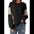 thumbnail image 2 of Sudadera Informal de Gran Tamaño para Mujer, Cuello Redondo, Bloques de Color, Holgada, Tipo Jersey. Negro L, 2 of 7