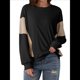 thumbnail image 2 of Sudadera Informal de Gran Tamaño para Mujer, Cuello Redondo, Bloques de Color, Holgada, Tipo Jersey. Negro XL, 2 of 7