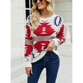 thumbnail image 2 of FEORJGP Women Christmas Sweater Long Sleeve Knitwear Pullover Crew Neck Knit Jumper Geometric Embroidery Winter Knitted Chunky Cable Tops, 2 of 9