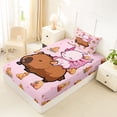 thumbnail image 4 of Erosebridal Pink Axolotl Brown Capybara Twin Sheet Sets For Kids,Cute Animals Bedding For Capybara Lovers 3-Piece, 4 of 6