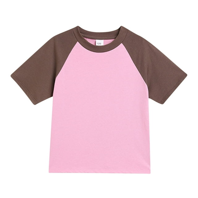T-shirts pour Filles à Blocs de Couleur, Manches Courtes, Col Rond, Été, 1-15 Ans