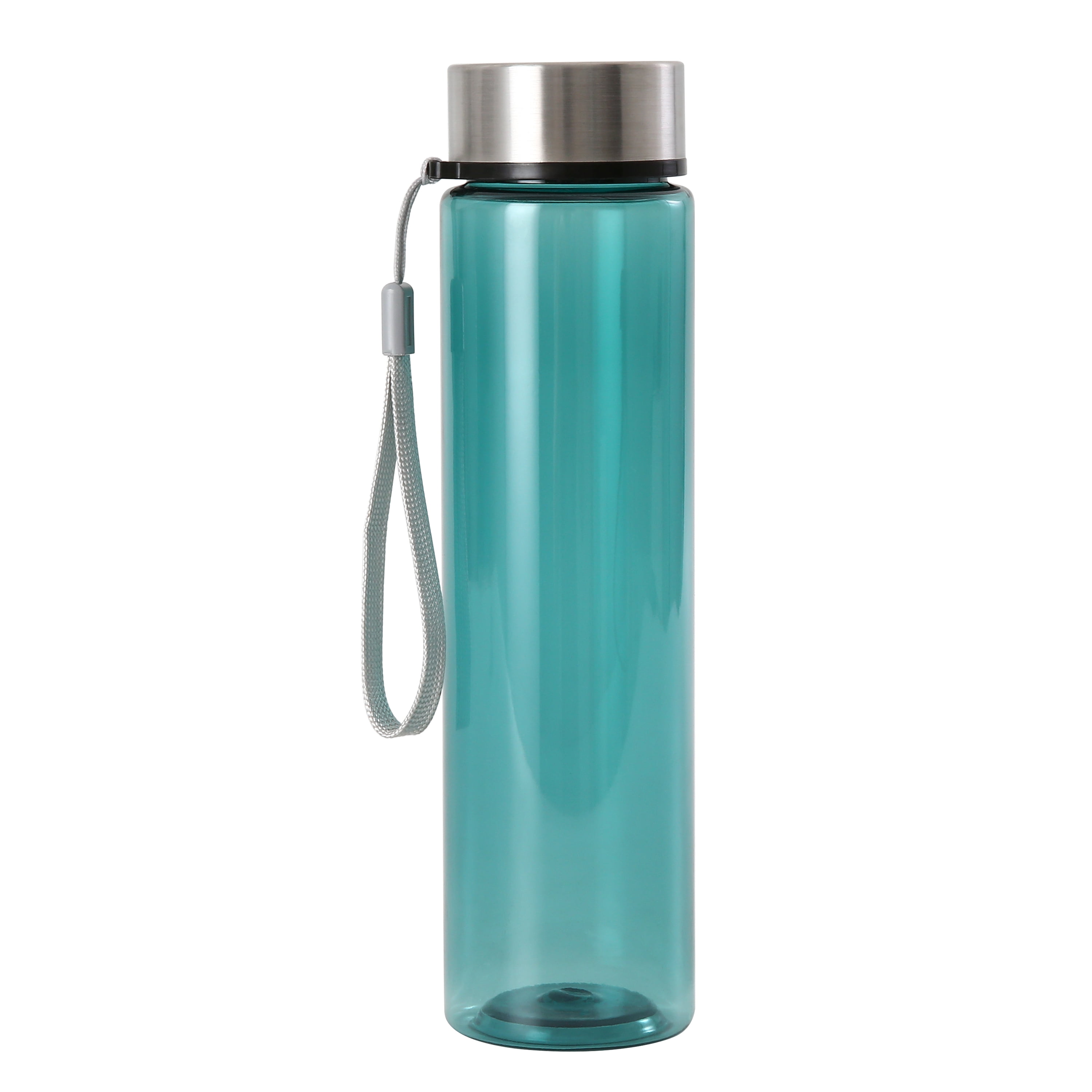Mainstays 18 oz Plastic Teal Water Bottle Stainless Steel Screw Cap Lid with Strap, 1 Each Included