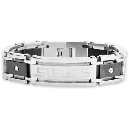 Steel Art Men's Stainless Steel/IP Black Bracelet with Greek Key Pattern, 8-1/2