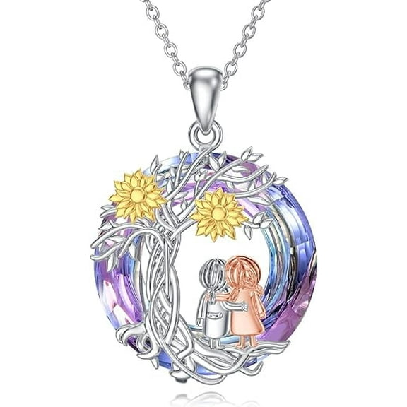 CACA LADY Gifts for Sister 925 Sterling Silver Tree of Life Necklace with Crystals 2 Sisters Pendant Necklace