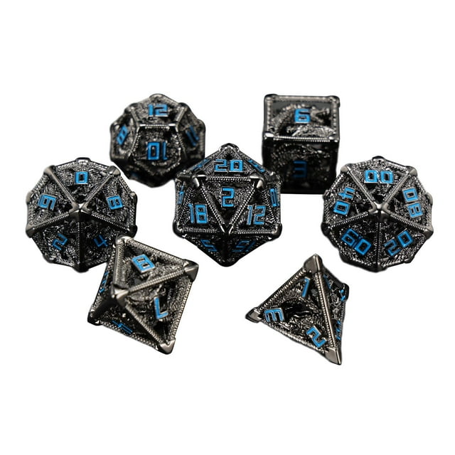 Dados Poliédricos De Metal De Varias Caras Para Juegos De Mesa DND, Juego De Rol, Negro Y Azul Sunnimix dados poliédricos