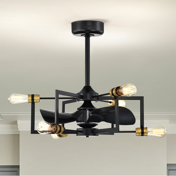 Warehouse of Tiffany DL01P07MB Liviana 26 in. 6-Light Indoor Matte Black Finish Ceiling Fan with Light Kit and Remote