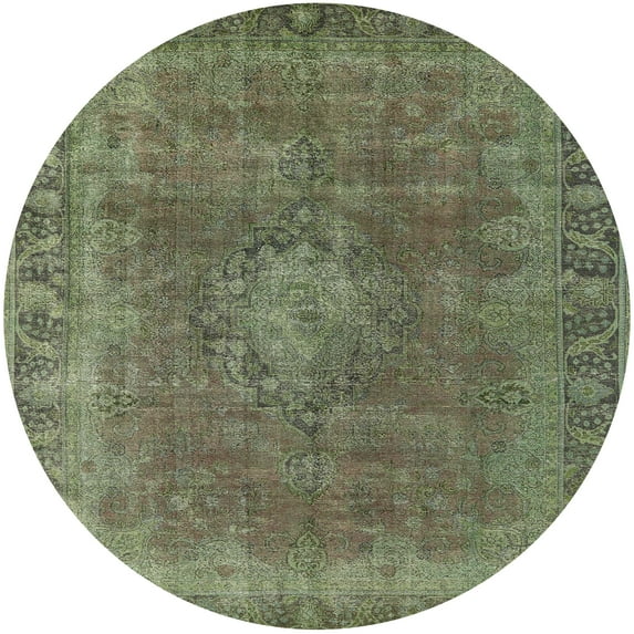 Ahgly Company Machine Washable Indoor Round Industrial Modern Dark Olive Green Area Rugs, 6' Round