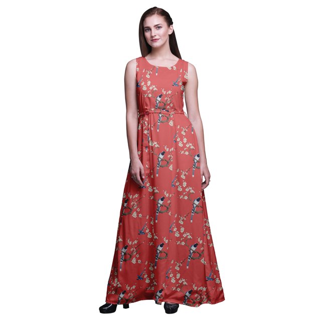 Bimba Robe Longue Débardeur Maxi pour Femmes à Col Rond Imprimée, Robe de Soirée - Moyen