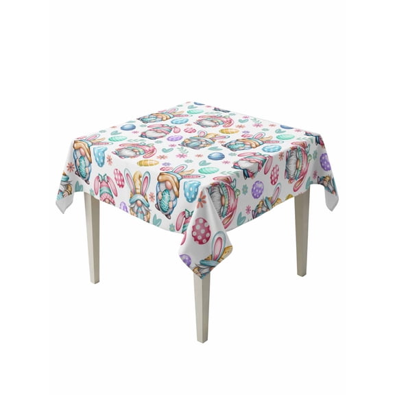 Easter Gnomes Eggs Suqare Tablecloth - 54 x 54 Inch, Bunny Ears Spring Flowers Country Rustic Waterproof & StainResistant Tablecloth, Washable Oil-proof Table Cover for Dining/Party/Wedding/Buffet