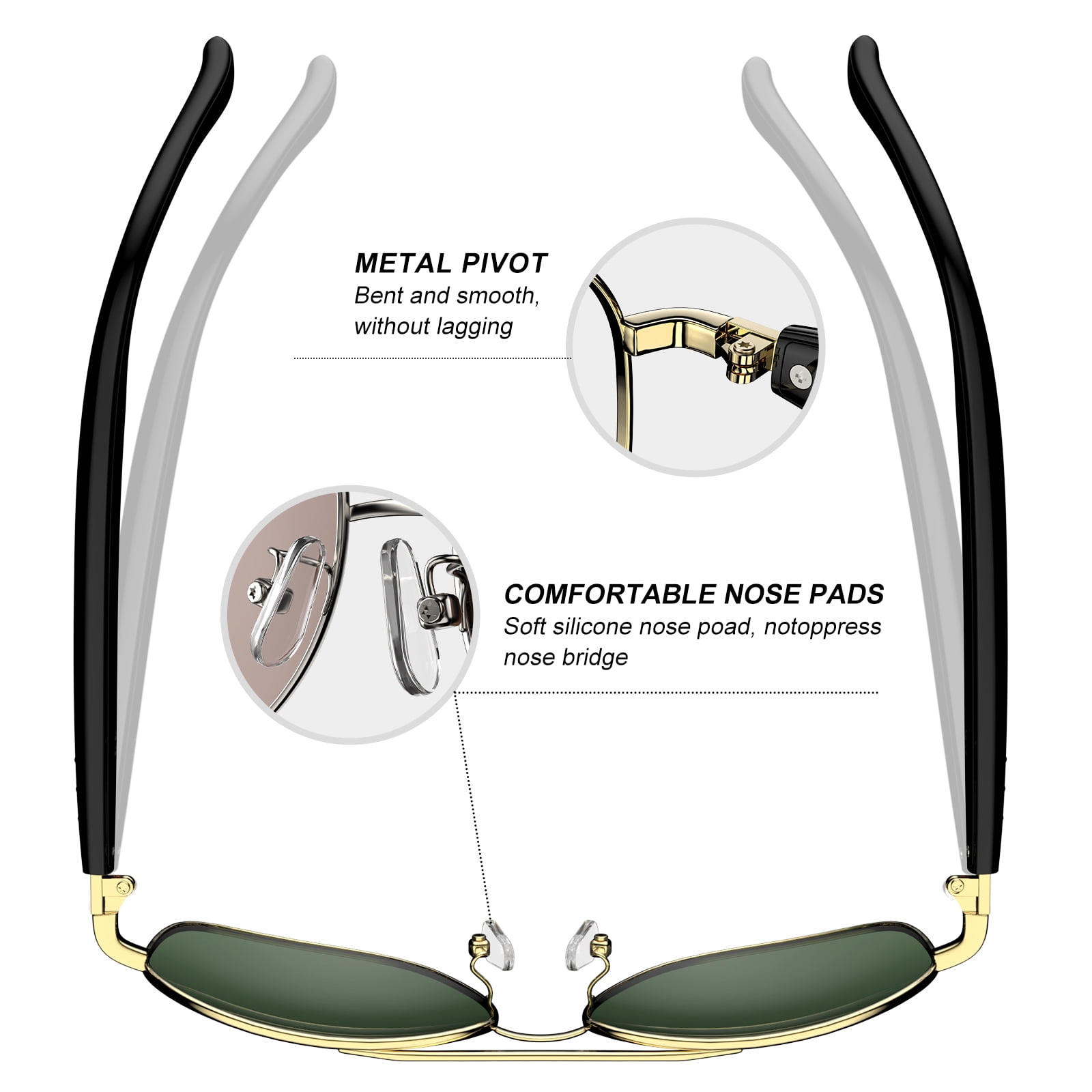 LUOMATE Smart Glasses with Bluetooth Audio, Sunglasses with Voice Assistant, Open Ear Speaker, LensTouch Control for Travel Work Business (Gold)