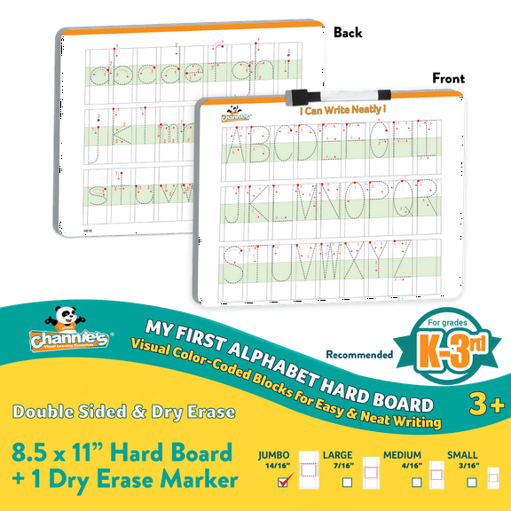 Channie’s Visual Dry Erase My First Alphabet Hard Board Pre-K, Kindergarten & Elementary School Students, Handwriting Practice