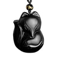 thumbnail image 3 of Collar con colgante de zorro de tamaño obsidiana natural para hombre y mujer, joyería de cristal para parejas, accesorios de cadena para suéter, 3 of 3