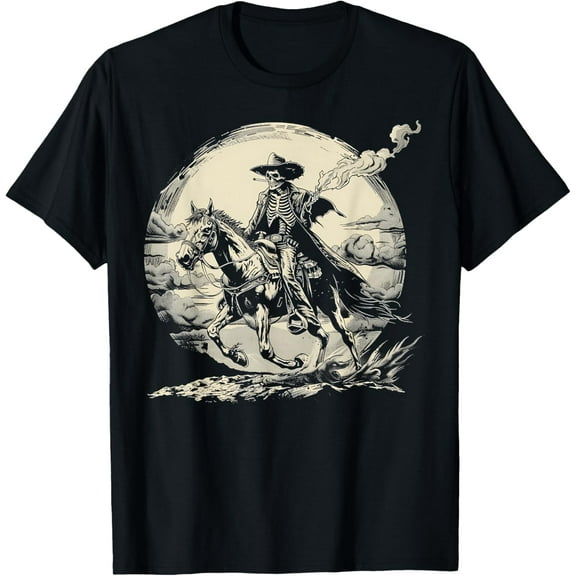 Skeleton Horse Rider Western Graphic Tee Cowboy Rodeo Saloon T-Shirt TShirt