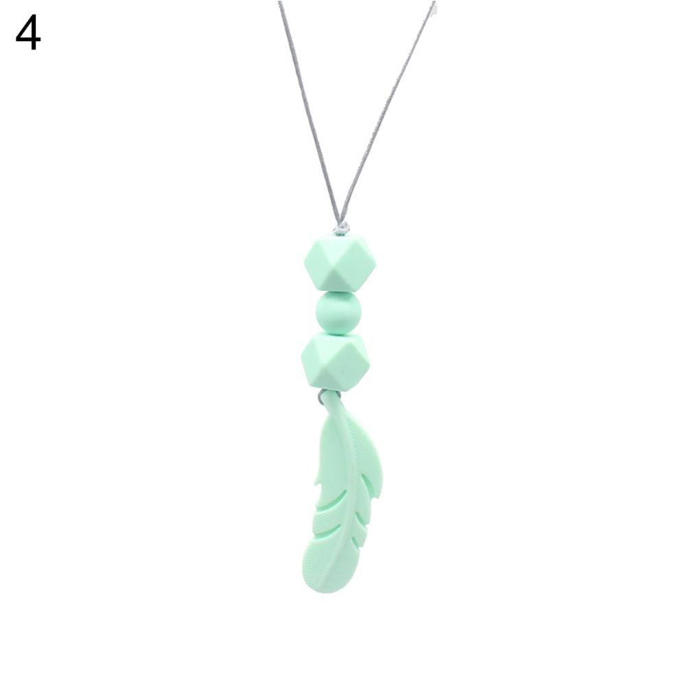 Baby Kids Silicone Teether Chain Feather Beads Necklace Teething Toy Jewelry nKH 
