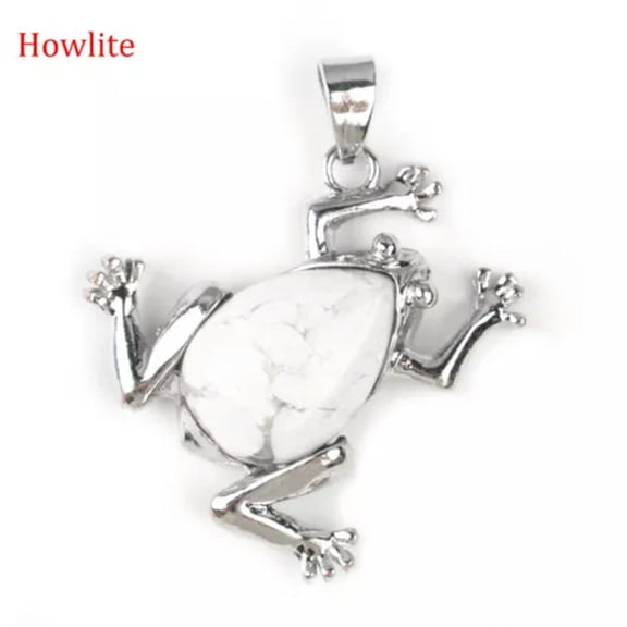 HOOUN Mini Chakra Crystal Frog Pendants Bead Quartz Stone Energy Amulet Reiki Healing-Howlite-1PC (Random Pick)