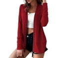 thumbnail image 1 of Women Snap Button Blouse Front Open V-neck Cardigan Casual Solid Color Clothes Tops, Wine Red, M, 1 of 4