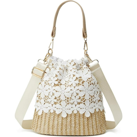 Straw Bag Beach Bag Tote Bag Shoulder Bag Flower Lace Handbag Satchel Crossbody Bag Purses 2024