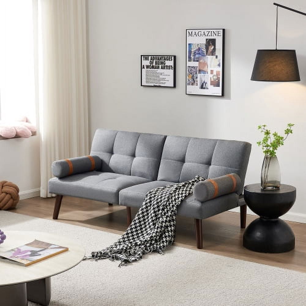 Leumius Modern Futon Sofa Bed, Convertible Folding Recliner Couch with Solid Wood Legs, Dark Gray