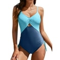 thumbnail image 1 of Charmo Maillots de Bain une Pièce pour Femmes à Blocs de Couleur Monokini à Col en V, 1 of 6