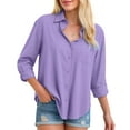 thumbnail image 4 of vigerkar Womens Button Down Shirts Solid Color Dressy Shirts Long Sleeve Work Blouses Collared Tops Tunics with Pocket (Purple, 3XL), 4 of 8