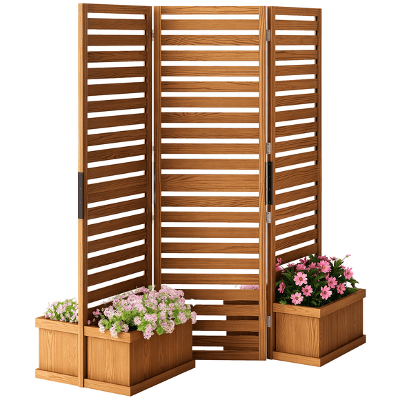 Outsunny Outdoor Privacy Screen with 4 Raised Beds and Drainage Holes