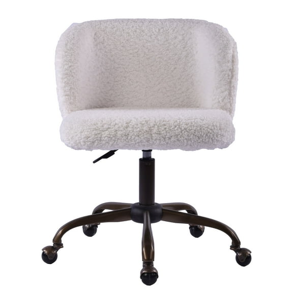 Impressions Vanity Rylee Swivel Vanity Chair with Adjustable Height and Wheels (White Lambs Wool)