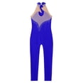 thumbnail image 4 of YEAHDOR Kids Girls Dance Unitard Long Sleeve Skating Jumpsuit Mesh Rhinestone Patchwork Jumpsuit Gymnastics Bodysuit Royal Blue 16, 4 of 5