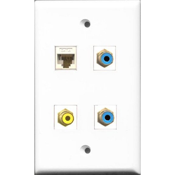 RiteAV 1 Port RCA Yellow 2 Port RCA Blue and 1 Port Cat6 Ethernet White Wall Plate