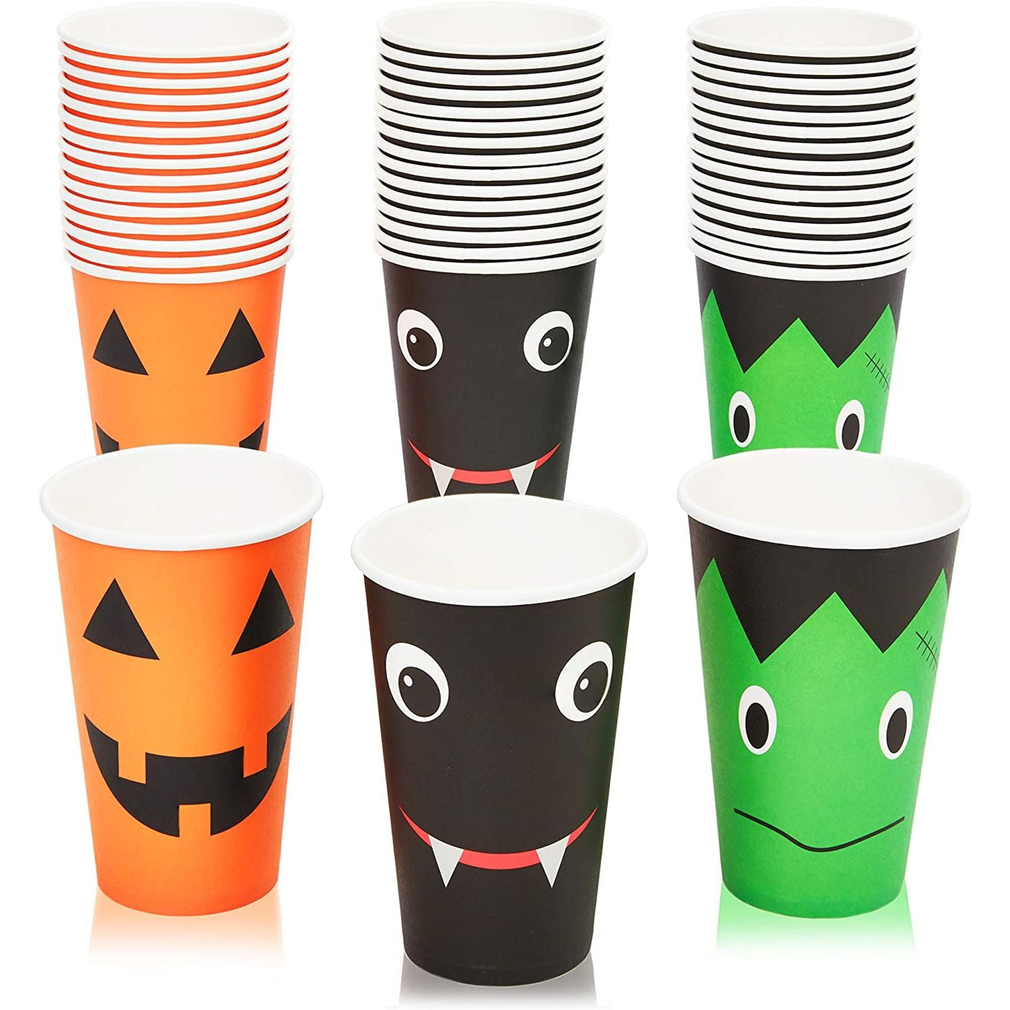 Small Paper Cups for Halloween Party, Pumpkin, Bat and Frankenstein (12