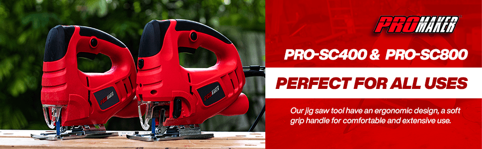 Jigsaw with 6 variable speed, 7 Amp 800W, Laser guide, Adjustable blade bevel cutting 0-45º degree, Corded Jig saw, Cutting depth: 100m for wood and 10mm for metal. 800-3000SPM, Promaker PRO-SC800