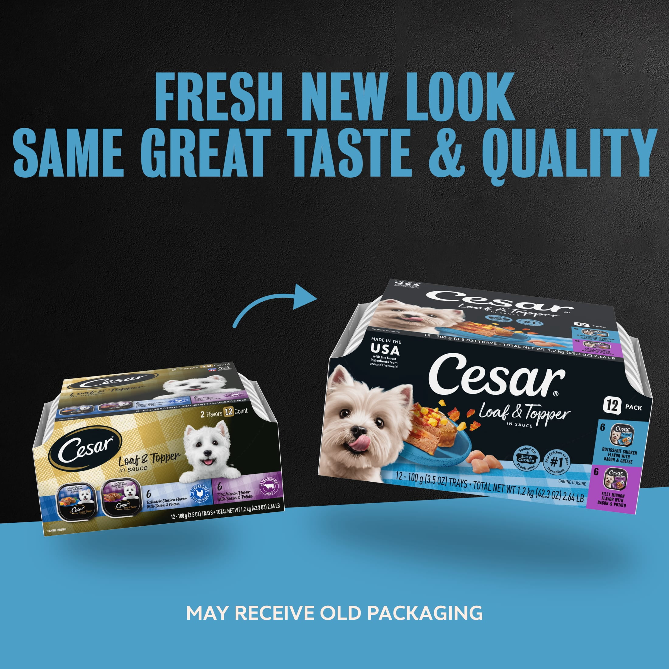 Cesar Loaf & Topper Chicken And Beef Variety Pack Soft Wet Dog Food, 3.5-Oz Trays (12 Ct)