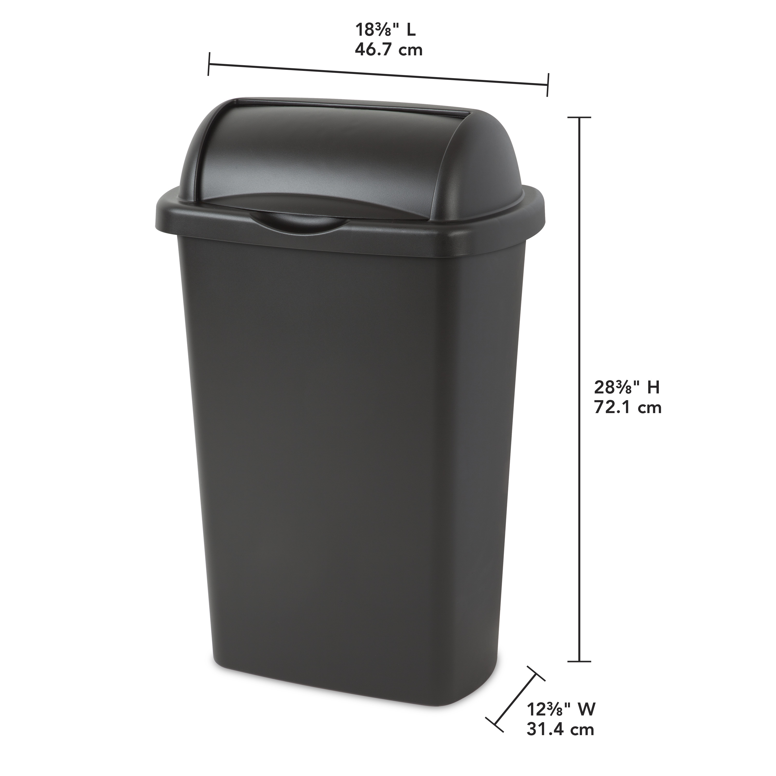 Sterilite Kitchen Trash Can, 13 Gallon Plastic Garbage Bin with Roll Top Lid, Black, 4 Pack