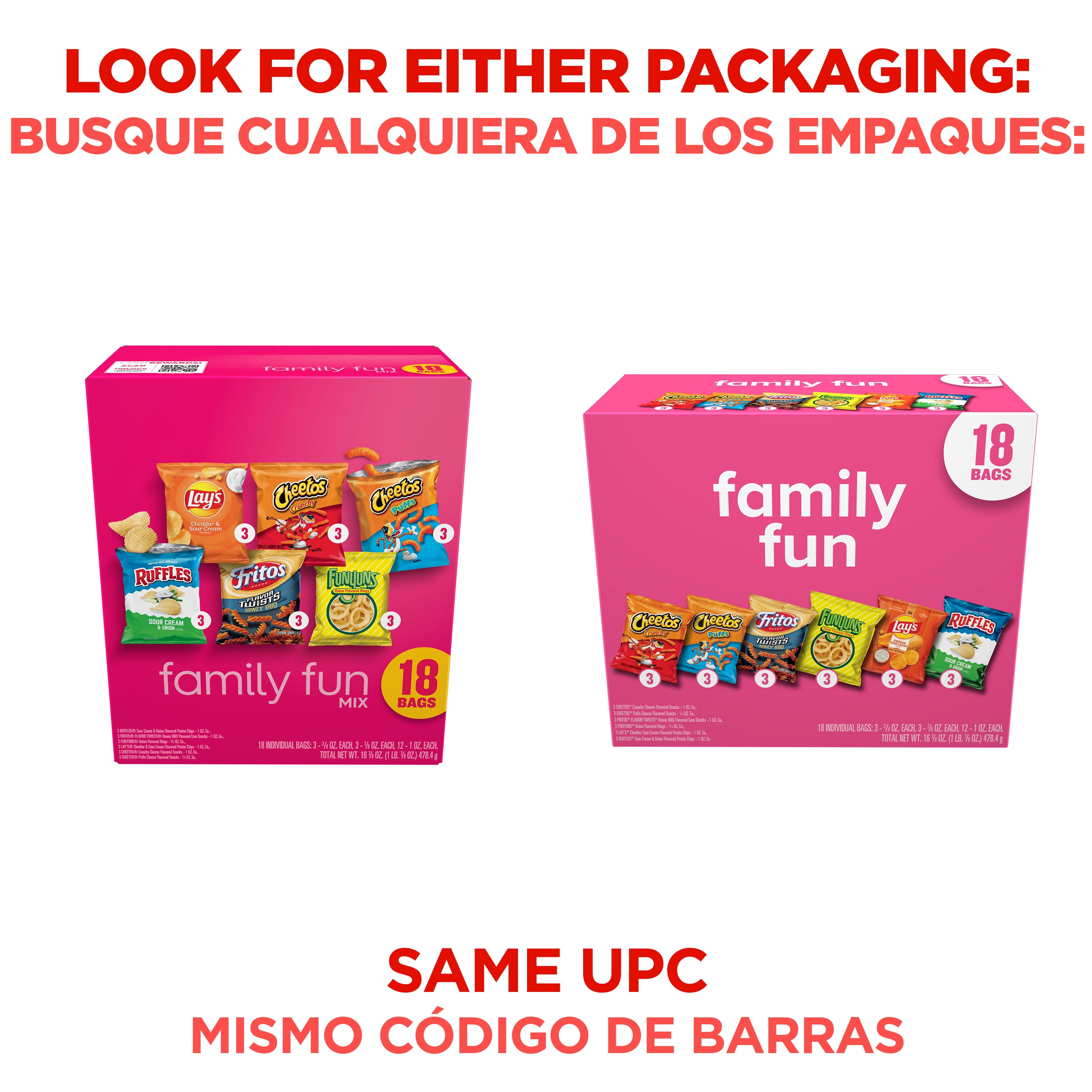 Frito Lay Variety Pack, Family Fun Mix, Chips, Single Serve Bags, 18 Pack
