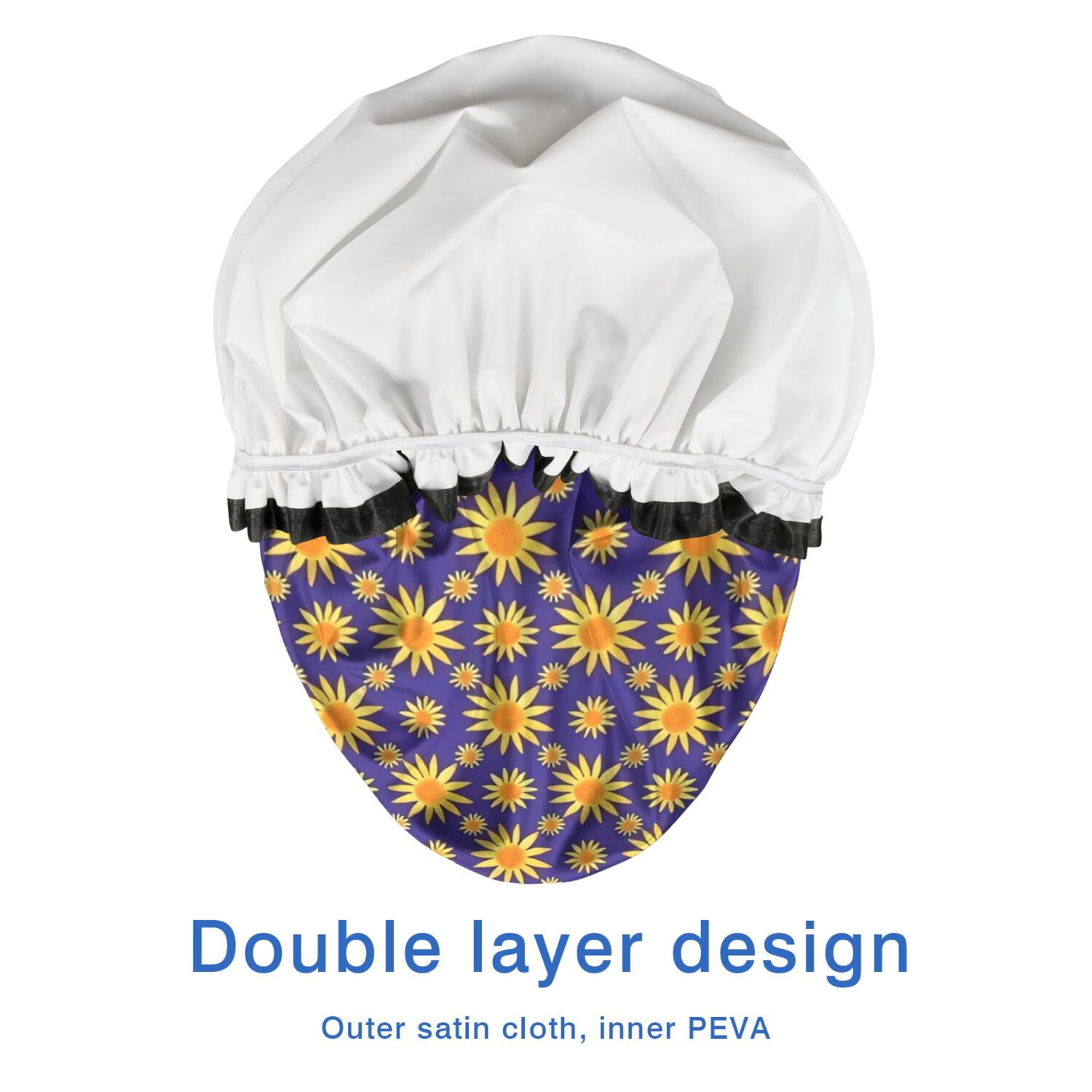 Shower Caps,Purple Sunflower Pattern Waterproof Shower Cap for Women 4 Pieces,Double Reusable Hair Cover for Shower PEVA Elastic Stretch Hem