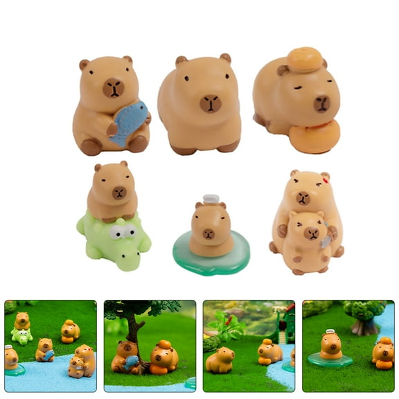 OUNONA Cute Capybara Resin Figurines Miniature Statues for Home Decor 6pcs Assorted Color